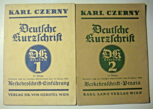 Deutsche Kurzschrift Lehrbuch 1 + 2 von Karl Czerny (1936)